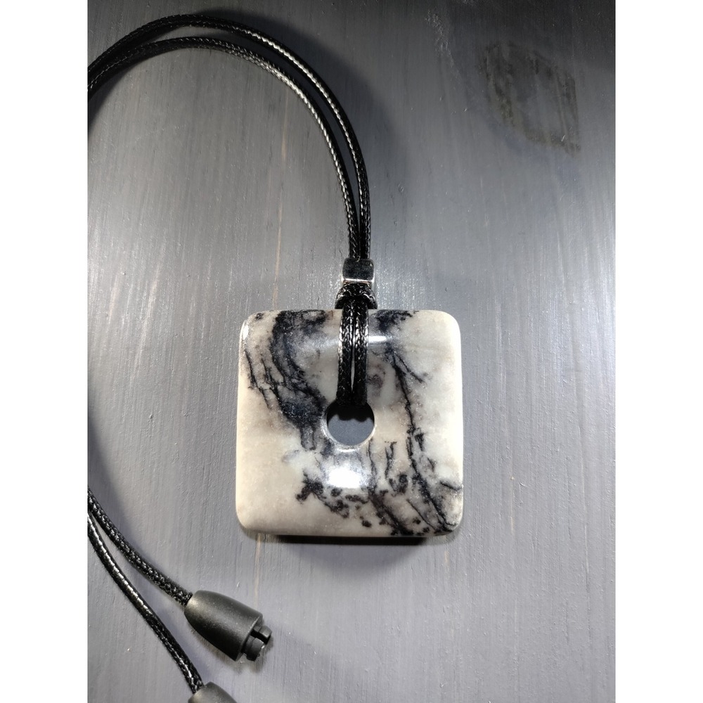 TrailerSpark Thread Jasper‎ Square Stone Pendant Necklace Black Waxed Cord 18in